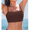 imageCUPSHE Womens Bikini Top Swimsuit Ruching Bandeau Top Spaghetti Adjustable StrapsChocolate Brown