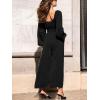imageCUPSHE Womens Casual Loose Jumpsuits One Piece V Neck Long Lantern Sleeve Wide Leg Pants High Waist Jumpsuit With PocketsBlack
