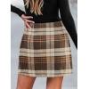 imageCUPSHE Womens High Waist Plaid Skirt Causal Bodycon Pencil Wool Mini Skirts Winter Fall A Line Elegent OutfitsCoffee