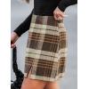 imageCUPSHE Womens High Waist Plaid Skirt Causal Bodycon Pencil Wool Mini Skirts Winter Fall A Line Elegent OutfitsCoffee