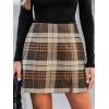 imageCUPSHE Womens High Waist Plaid Skirt Causal Bodycon Pencil Wool Mini Skirts Winter Fall A Line Elegent OutfitsCoffee