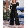 imageCUPSHE Womens Long Sleeve Jumpsuits Casual Square Neck Wide Leg Smocked One Piece Jumpsuit with PocketsBlack