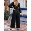 imageCUPSHE Womens Long Sleeve Jumpsuits Casual Square Neck Wide Leg Smocked One Piece Jumpsuit with PocketsBlack