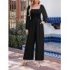 imageCUPSHE Womens Long Sleeve Jumpsuits Casual Square Neck Wide Leg Smocked One Piece Jumpsuit with PocketsBlack