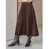 imageCUPSHE Womens Pleated Midi Skirts Dressy A Line Velvet High Waist Long SkirtBrown