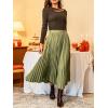 imageCUPSHE Womens Pleated Midi Skirts Dressy A Line Velvet High Waist Long SkirtGreen