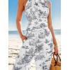 imageCUPSHE Womens Summer Jumpsuit Halter Casual Dressy Sleeveless One Piece Outfit Pockets Wide leg Pants RomperBlack Printed
