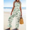imageCUPSHE Womens Summer Jumpsuit Halter Casual Dressy Sleeveless One Piece Outfit Pockets Wide leg Pants RomperGreen Printed