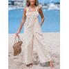 imageCUPSHE Womens Summer Jumpsuits Striped Wide Leg Overall Casual Straps Button Loose Maxi Rompers with PocketsBrown Striped