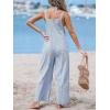 imageCUPSHE Womens Summer Jumpsuits Striped Wide Leg Overall Casual Straps Button Loose Maxi Rompers with PocketsNavy Striped