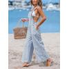 imageCUPSHE Womens Summer Jumpsuits Striped Wide Leg Overall Casual Straps Button Loose Maxi Rompers with PocketsNavy Striped