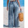 imageCUPSHE Womens Wide Leg Pants Elastic High Waisted Beach Trousers Cotton Linen Summer PalazzoTie Dye Blue