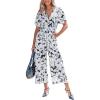 imageCUPSHE Jumpsuits for Women Dressy Belted Floral Print Overalls V Neck Shorts Sleeves Wide Leg Rompers Vacation OutfitsBlack