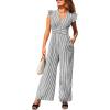 imageCUPSHE Summer Stripes Jumpsuits for Women V Neck Ruffle Cap Sleeve Romper Dressy Overalls Wide Leg Pants One Piece OutfitsBlack
