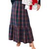 imageCUPSHE Women Skirts Plaid Ruffled Maxi Skirt Holiday HighRise Waist Long SkirtBlue