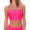 imageCUPSHE Womens Bikini Top Swimsuit Ruching Bandeau Top Spaghetti Adjustable StrapsBright Pink