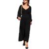 imageCUPSHE Womens Casual Loose Jumpsuits One Piece V Neck Long Lantern Sleeve Wide Leg Pants High Waist Jumpsuit With PocketsBlack