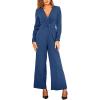 imageCUPSHE Womens Long Sleeve Jumpsuits Casual V Neck Wide Leg Twist Front One Piece JumpsuitBlue