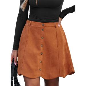imageCUPSHE Skirt Women Button Front Mini Skirts Aline Shorts Casual VacationOrange Brown