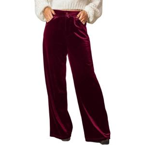 imageCUPSHE Velvet Pants for Women Wide Leg Dressy Velour Palazzo Work Pants with PocketsRed