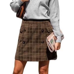 imageCUPSHE Women Mini Plaid Skirts Tweed High Waist Bodycon Pencil Hem Fall Winter Dressy Outfits ShortsCoffee