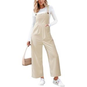 imageCUPSHE Womens Jumpsuit Corduroy Overalls Square Neck Sleeveless Wide Leg Jumpsuits Pockets Casual Outfit Loose Fall RomperApricot
