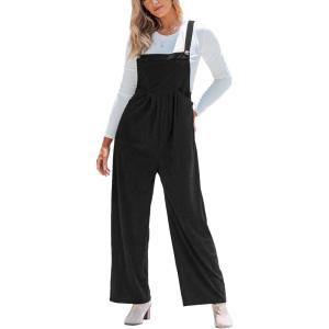 imageCUPSHE Womens Jumpsuit Corduroy Overalls Square Neck Sleeveless Wide Leg Jumpsuits Pockets Casual Outfit Loose Fall RomperBlack 2