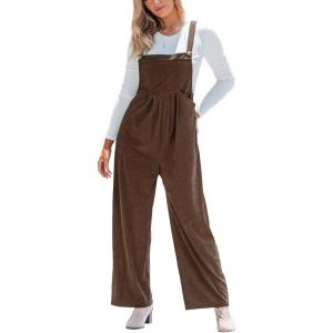 imageCUPSHE Womens Jumpsuit Corduroy Overalls Square Neck Sleeveless Wide Leg Jumpsuits Pockets Casual Outfit Loose Fall RomperBrown 2