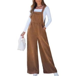 imageCUPSHE Womens Jumpsuit Corduroy Overalls Square Neck Sleeveless Wide Leg Jumpsuits Pockets Casual Outfit Loose Fall RomperCamel Brown