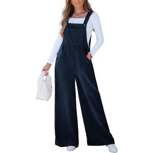 imageCUPSHE Womens Jumpsuit Corduroy Overalls Square Neck Sleeveless Wide Leg Jumpsuits Pockets Casual Outfit Loose Fall RomperNavy