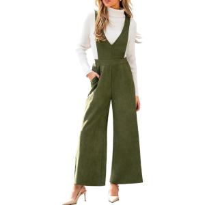 imageCUPSHE Womens Maxi Jumpsuit Trendy Dressy V Neck Sleeveless Wide Leg One Piece Overall Casual Pockets Fall Work RomperOlive Green