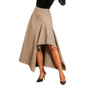 imageCUPSHE Womens Midi Skirts Asymmetrical Ruffle A Line Flowy Elegant Long Skirt High Waisted Casual Vacation OutfitsGrey