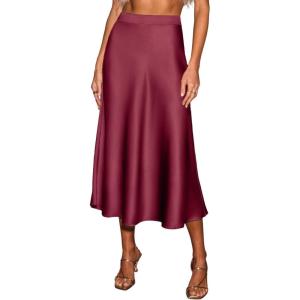 imageCUPSHE Womens Satin Skirt Flowy A Line Cocktail Party Wedding High Waist Long Midi Skirts Fall Summer Vacation OutfitsWine