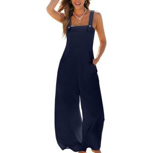 imageCUPSHE Womens Sleeveless Spaghetti Strap Jumpsuit Wide Leg Dressy Work Beach Vacation Long Pants with PocketsNavy Blue