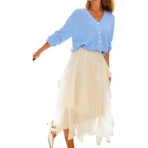 imageCUPSHE Womens Tulle Midi Skirts Dressy ALine High Low Layered Puffy Fairy High Waist Long Mesh SkirtBeige