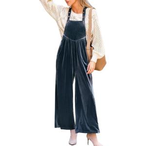 imageCUPSHE Womens Velvet Maxi Jumpsuit Dressy Square Neck Sleeveless Wide Leg One Piece Overall Casual Pockets Fall Formal RomperNavy Blue