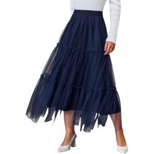 imageWomens Long Maxi Tulle Skirts Dressy ALine Puffy Fairy High Waist Mesh Skirt Party VacationNavy Blue