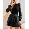 imageCUPSHE Faux Leather Tops for Women Long Sleeve Mock Neck Blouse Fall Fashion 2025Black