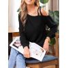 imageCUPSHE Off Shoulder Shirts for Women Long Sleeve Asymmetrical Tops Dressy Casual Blouses Vacation Outfits ClothesBlack