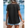 imageCUPSHE Short Sleeve Tops for Women Eyelet Blouse Scalloped Lace V Neck Casual Loose Fashion Shirts Dressy SummerBlack