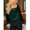 imageCUPSHE V Neck Wrap Velvet Tops Dressy Causal Long Sleeve Business Work Blouses Loose Fit Shirts Vacation Outfits4green