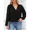 imageCUPSHE V Neck Wrap Velvet Tops Dressy Causal Long Sleeve Business Work Blouses Loose Fit Shirts Vacation OutfitsBlack