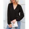 imageCUPSHE V Neck Wrap Velvet Tops Dressy Causal Long Sleeve Business Work Blouses Loose Fit Shirts Vacation OutfitsBlack