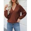 imageCUPSHE V Neck Wrap Velvet Tops Dressy Causal Long Sleeve Business Work Blouses Loose Fit Shirts Vacation OutfitsBrown