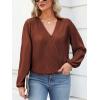 imageCUPSHE V Neck Wrap Velvet Tops Dressy Causal Long Sleeve Business Work Blouses Loose Fit Shirts Vacation OutfitsBrown