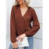 imageCUPSHE V Neck Wrap Velvet Tops Dressy Causal Long Sleeve Business Work Blouses Loose Fit Shirts Vacation OutfitsBrown