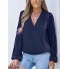 imageCUPSHE V Neck Wrap Velvet Tops Dressy Causal Long Sleeve Business Work Blouses Loose Fit Shirts Vacation OutfitsDark Blue