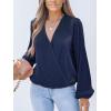 imageCUPSHE V Neck Wrap Velvet Tops Dressy Causal Long Sleeve Business Work Blouses Loose Fit Shirts Vacation OutfitsDark Blue