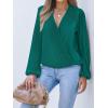 imageCUPSHE V Neck Wrap Velvet Tops Dressy Causal Long Sleeve Business Work Blouses Loose Fit Shirts Vacation OutfitsDark Green