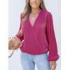 imageCUPSHE V Neck Wrap Velvet Tops Dressy Causal Long Sleeve Business Work Blouses Loose Fit Shirts Vacation OutfitsFuchsia